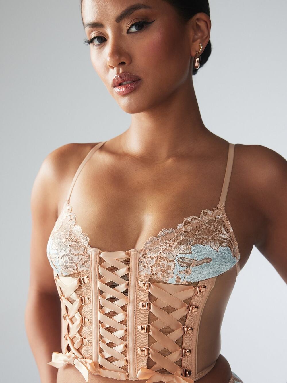 Savage x Fenty Laced Up Strappy Cami Corset Camisole Lace Mesh Bra Top L New